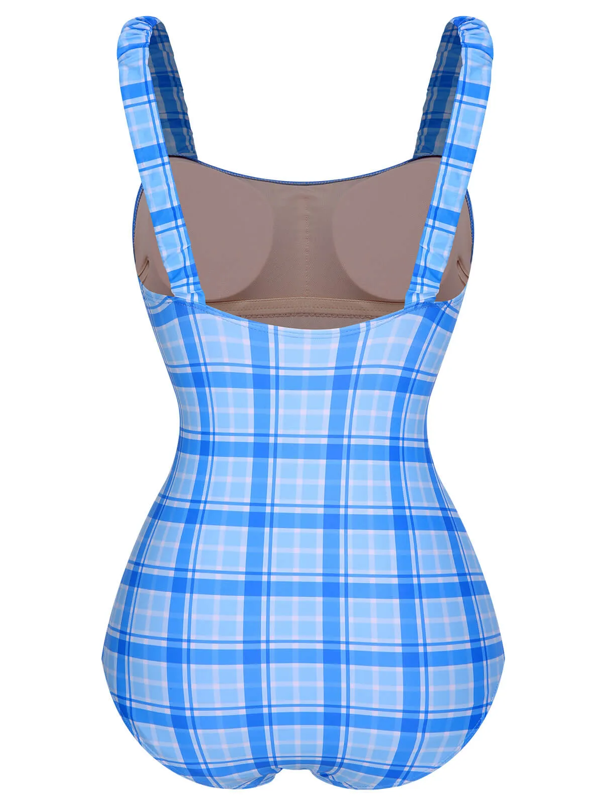 1950s Plaid Elastic Gathers One-Piece Swimsuit