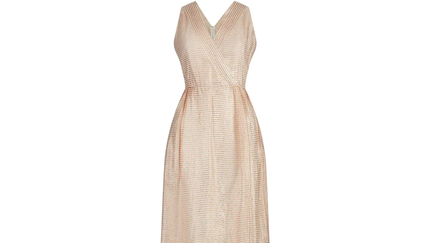 1960s Jean Allen Gold and Cream Lurex Maxi Dress