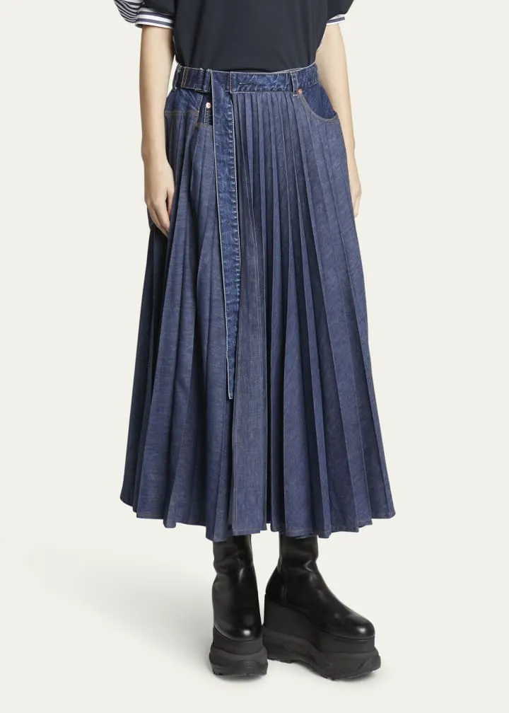 2407289 Pleated denim skirt