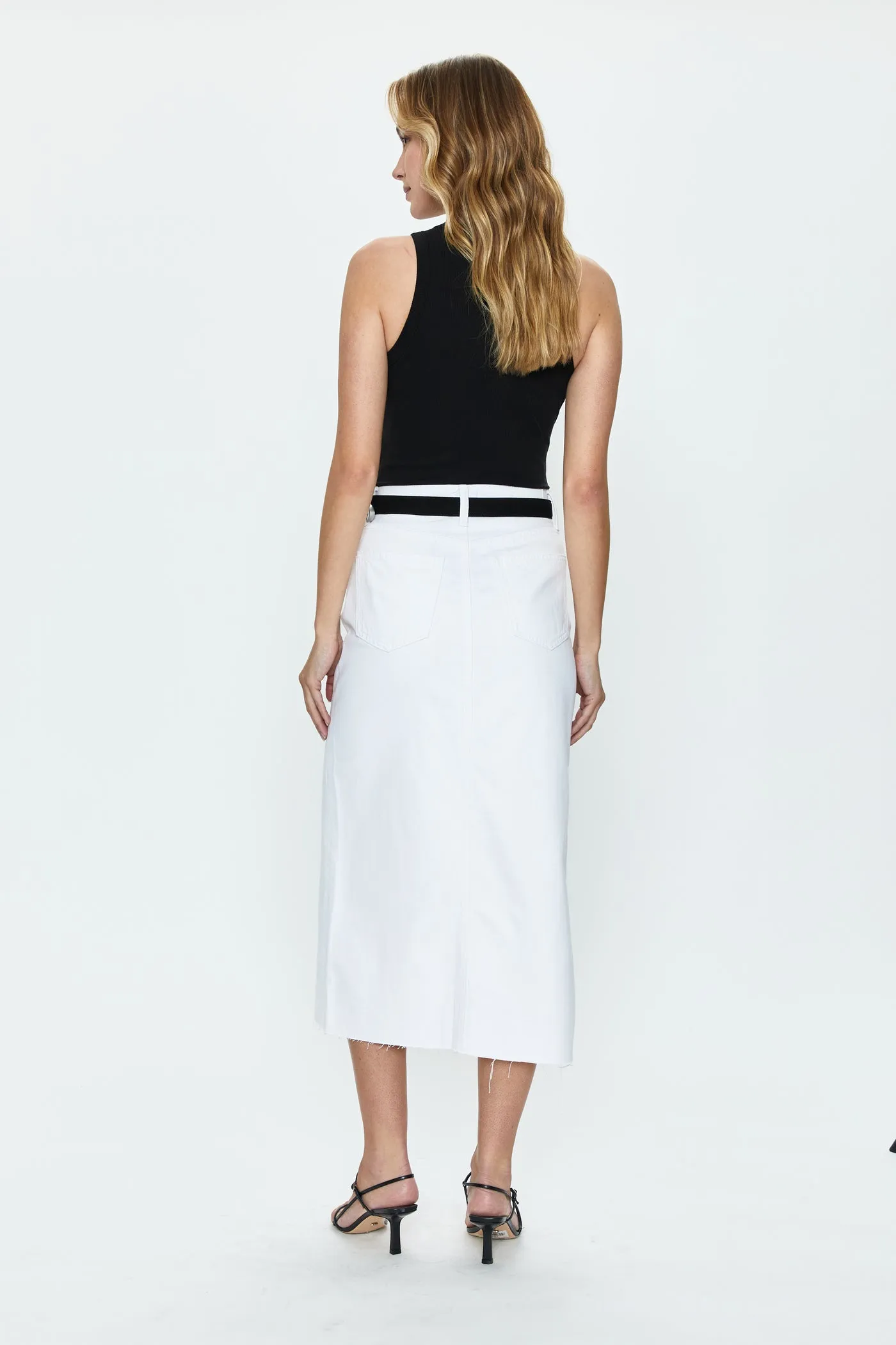 ALICE HIGH RISE MIDI SKIRT (WHITE) - PISTOLA