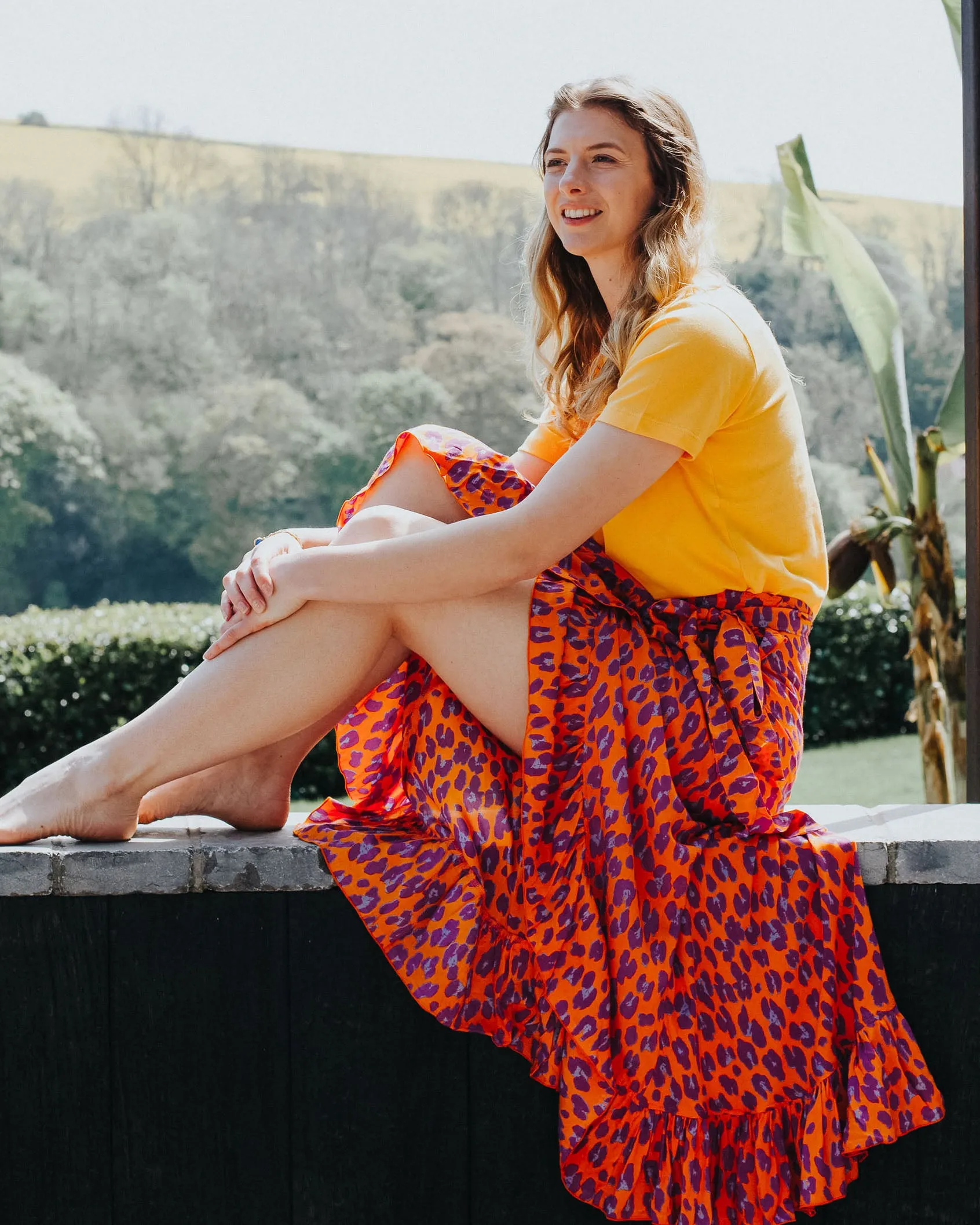 Aloft Aster Wrap Skirt - Orange Leopard