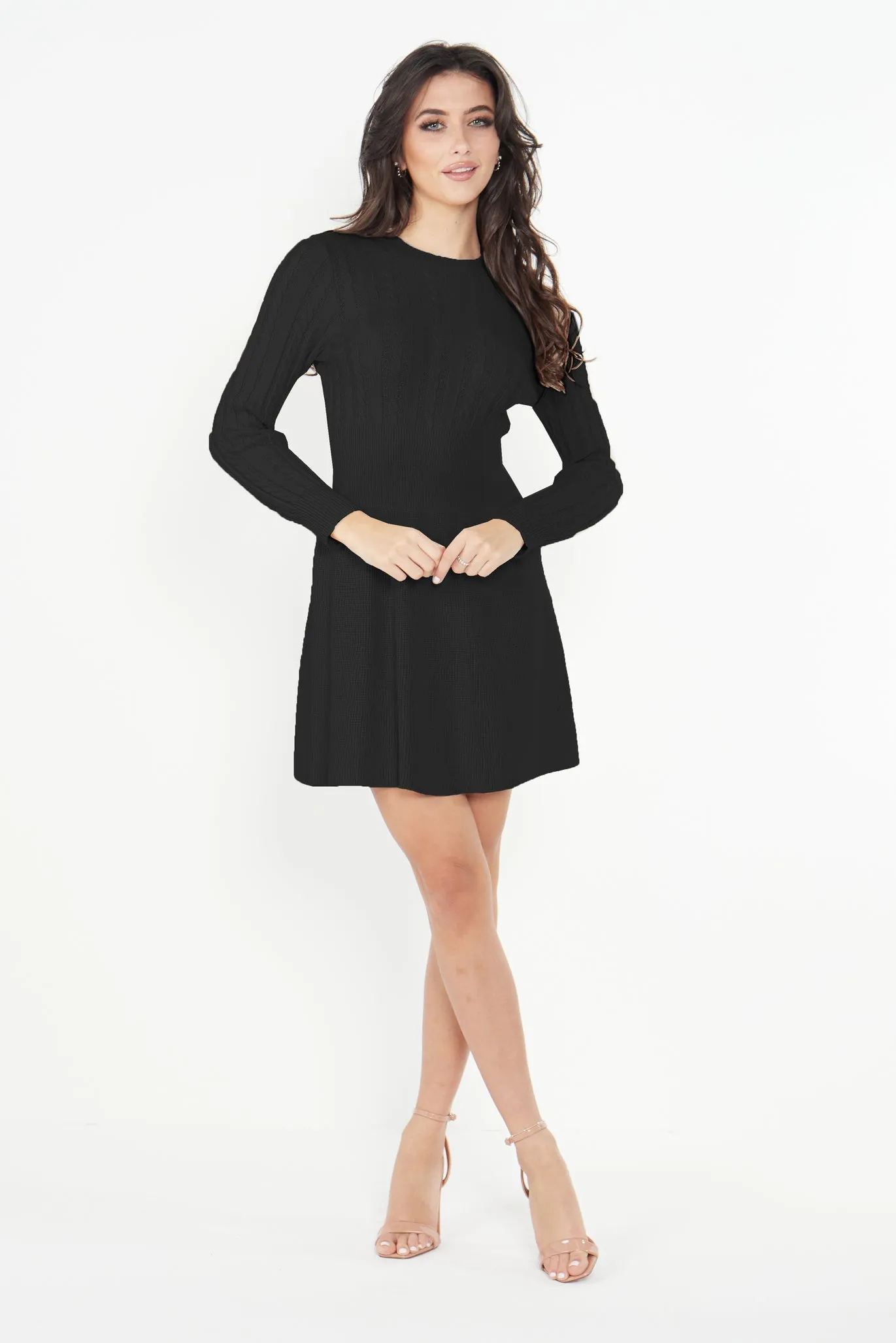 Angeleye Knitted Skater Mini Dress In Black