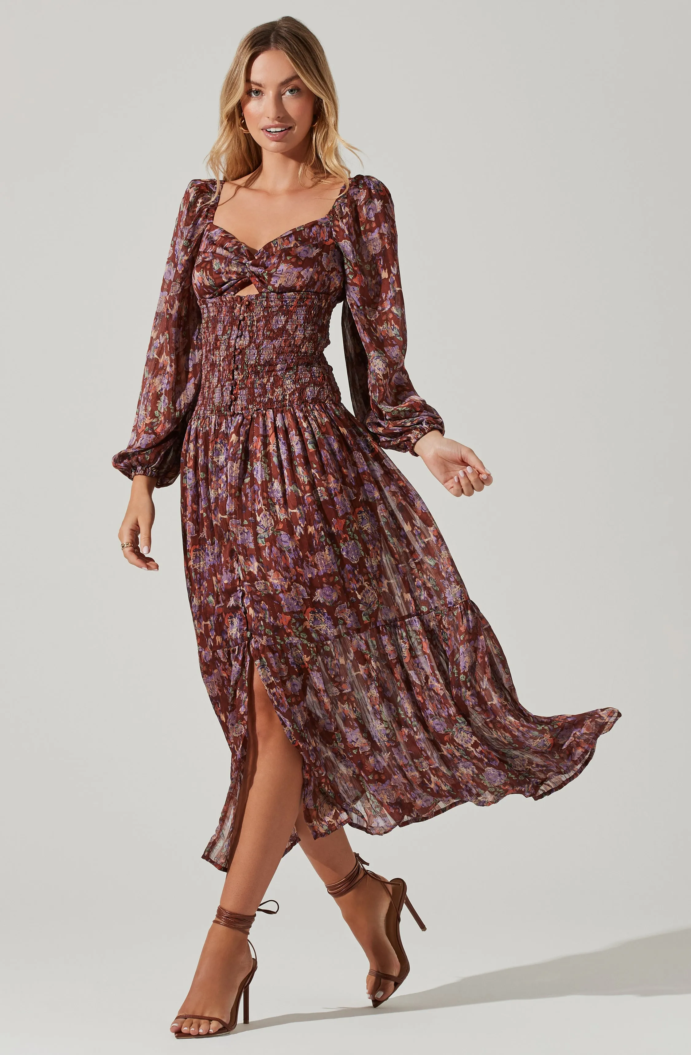 Arlette Floral Sweetheart Long Sleeve Maxi Dress