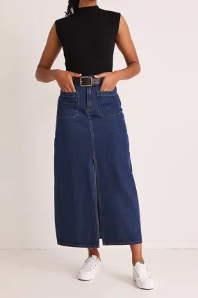 Assume Indigo Pocket Front Denim Maxi Skirt