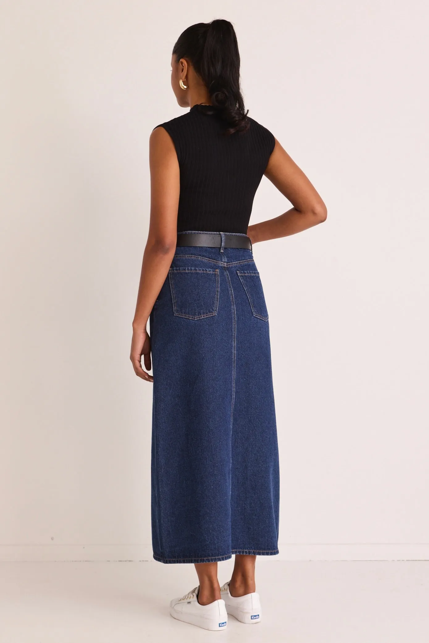 Assume Indigo Pocket Front Denim Maxi Skirt