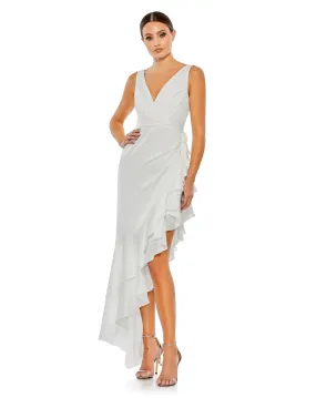 Asymmetrical Ruffled Hem V Neck Dress | Sample | Sz. 2