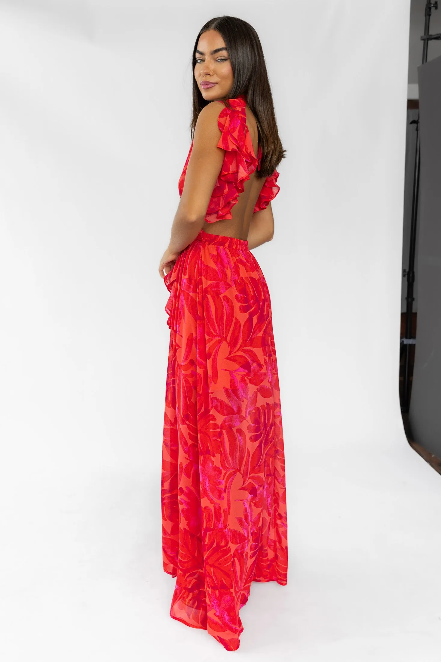 Athena Red Cutout Maxi Dress