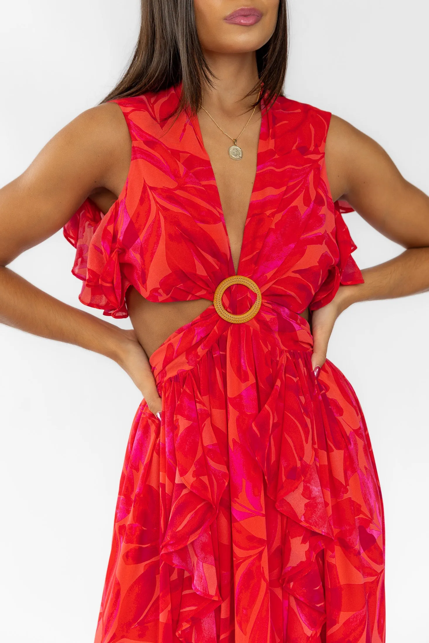 Athena Red Cutout Maxi Dress