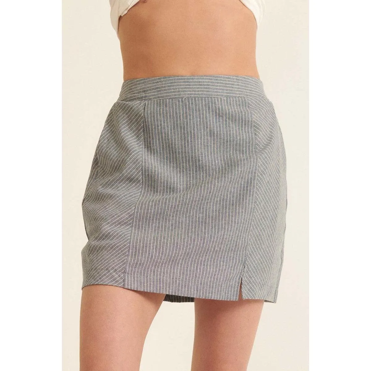 Banded Front Waist Pinstripe Mini Skirt