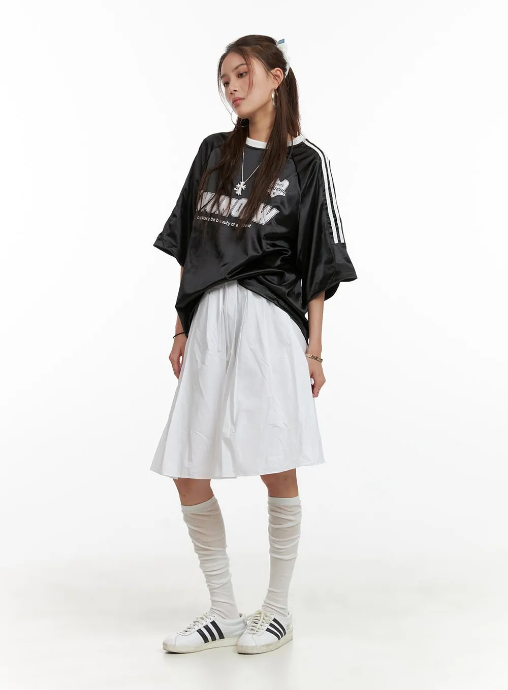 Banded Pleated Cotton Midi Skirt CY431