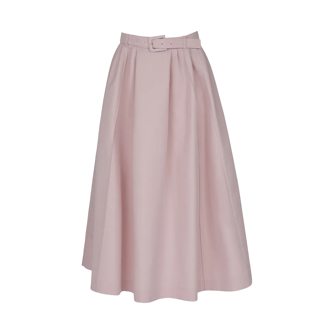 Belted Pleated Midi Skirt