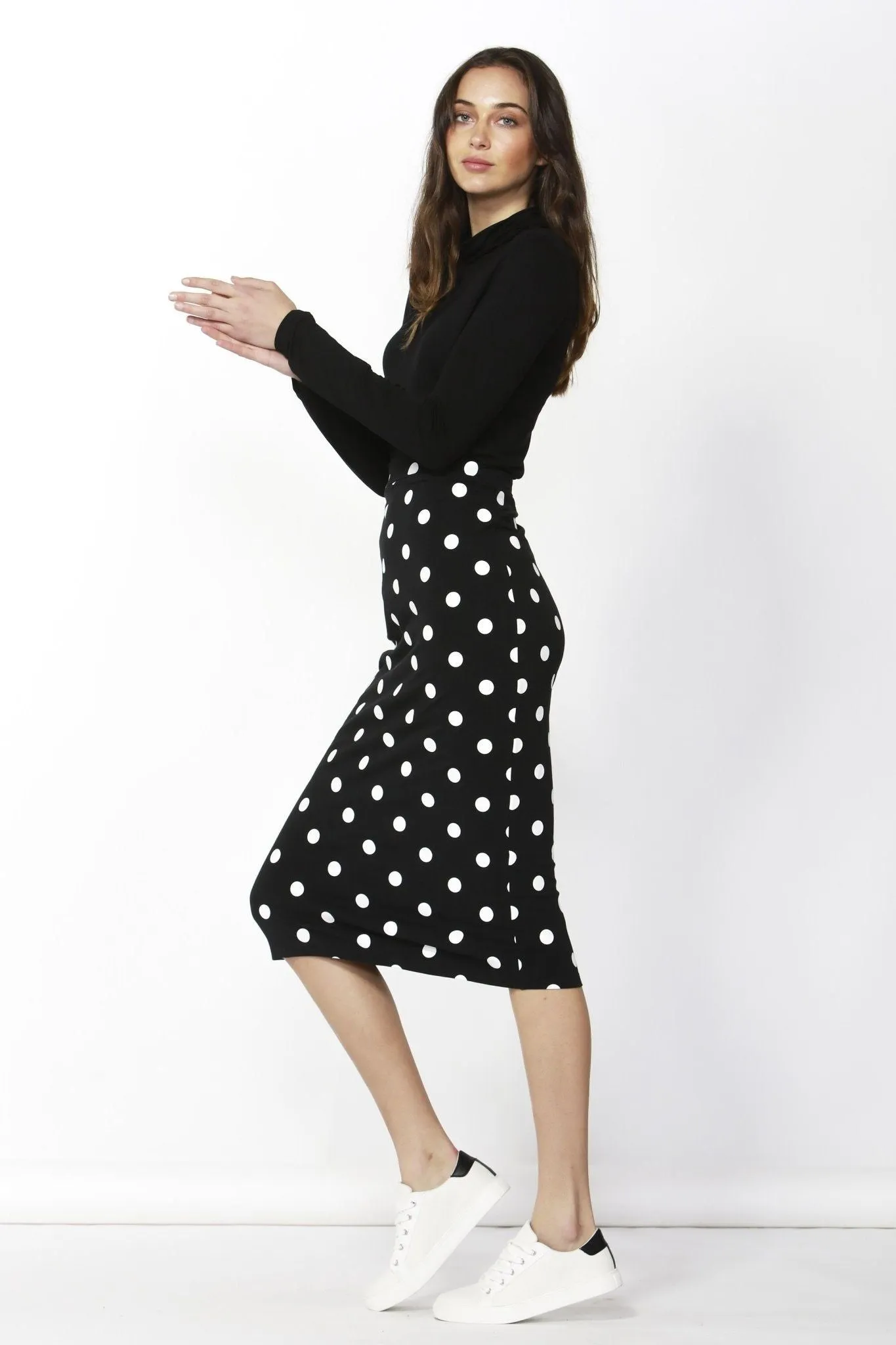 Betty Basics Gigi Skirt in Black with White Polka Dot