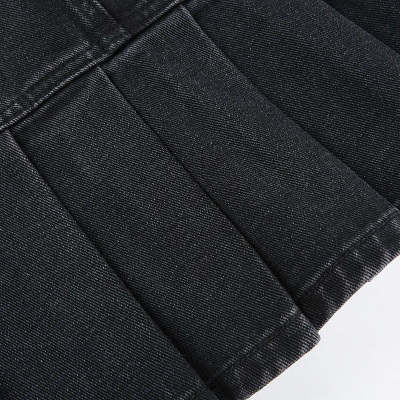 Black Denim Pleat Skirt