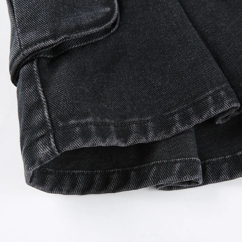 Black Denim Pleat Skirt