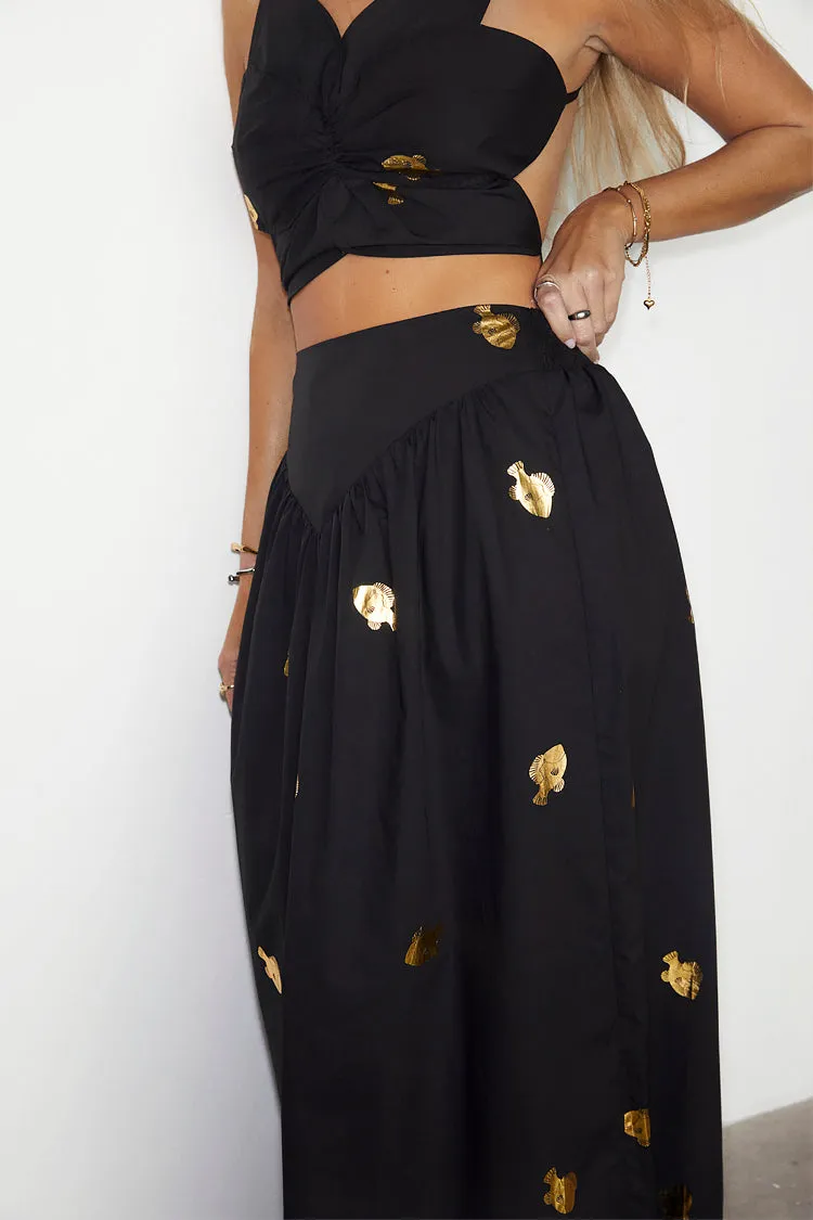 Black Marra Skirt With Gold Fish Fleck