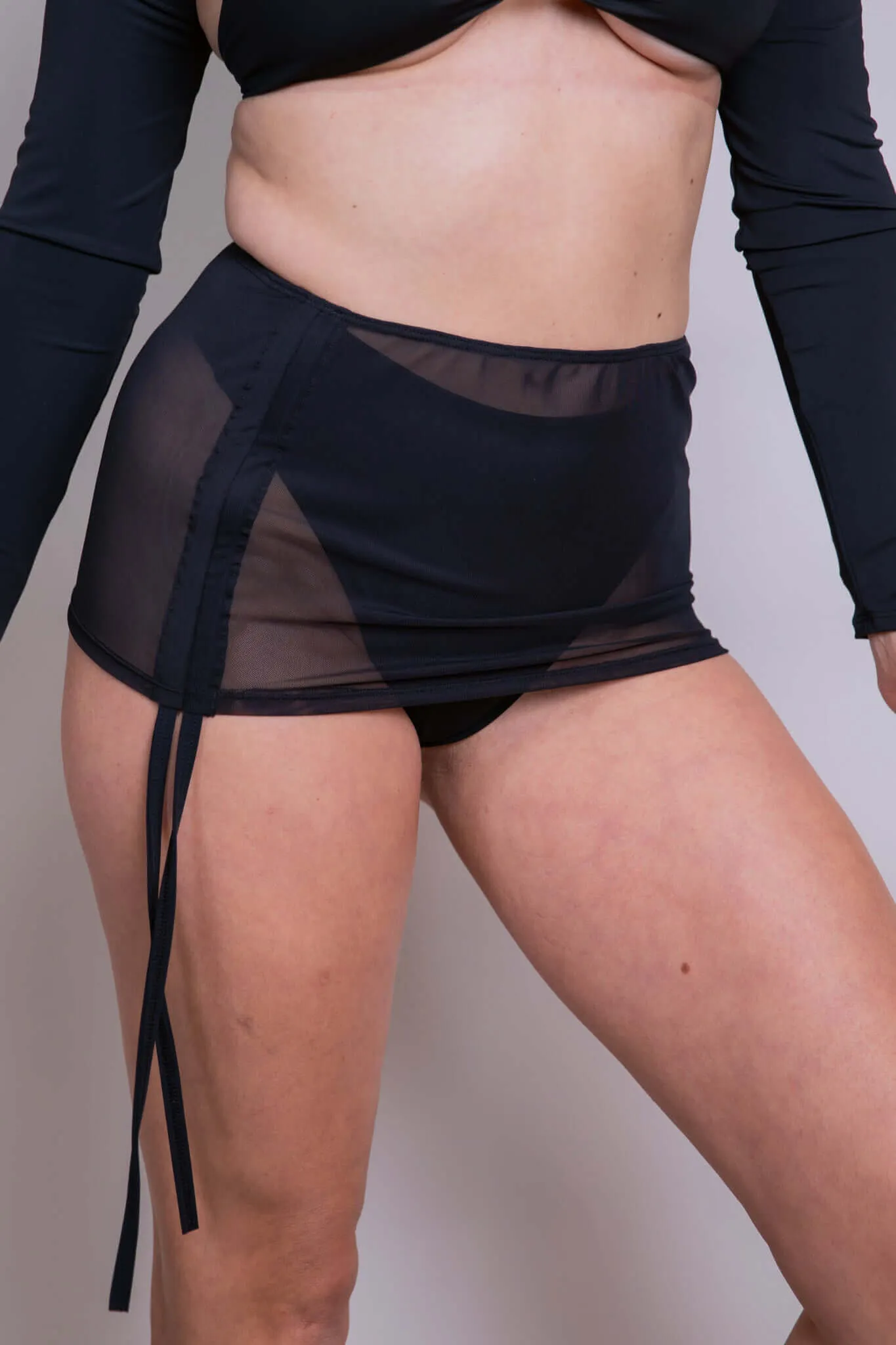 Black Mesh Cinch Skirt