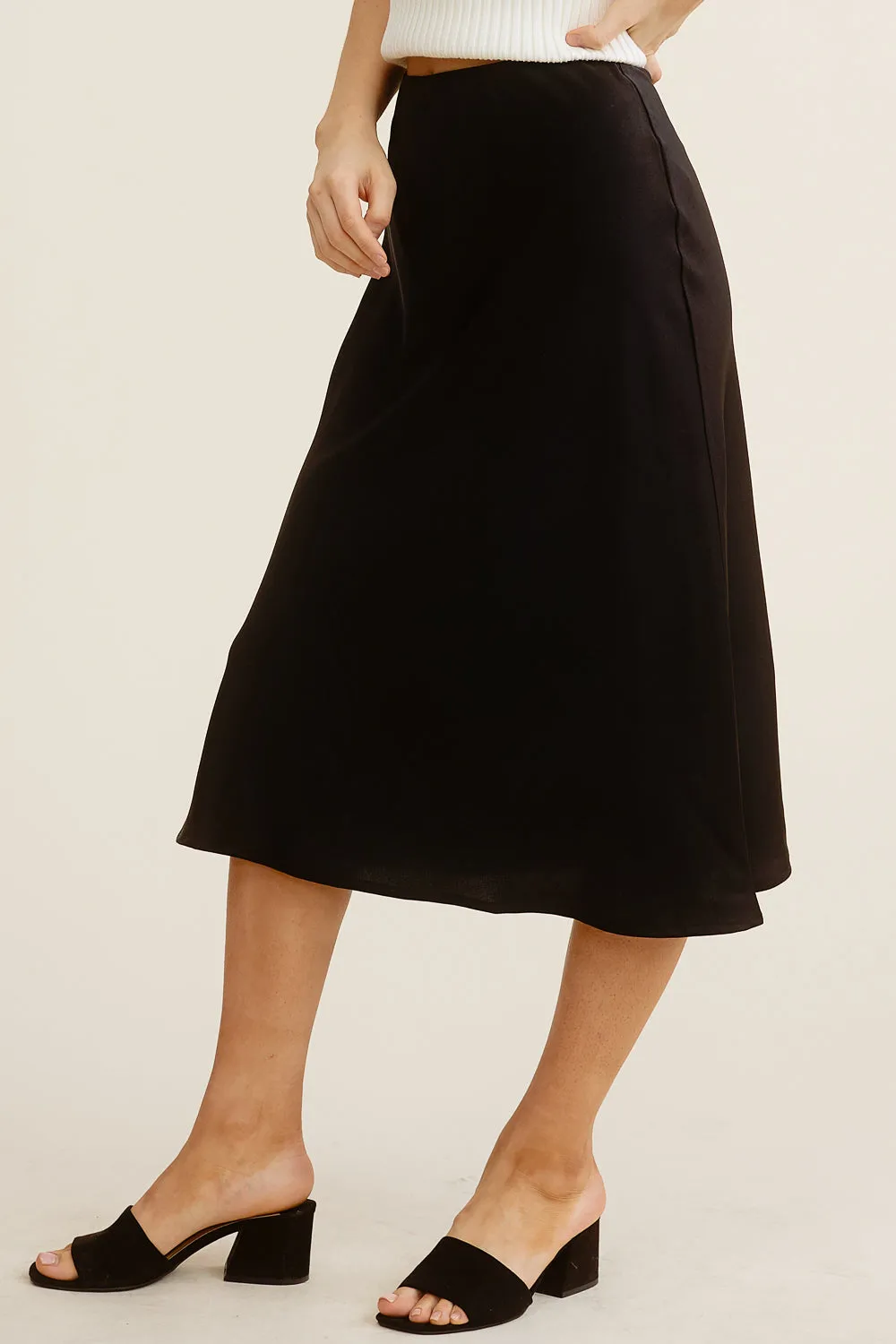 Black Silk Midi Skirt