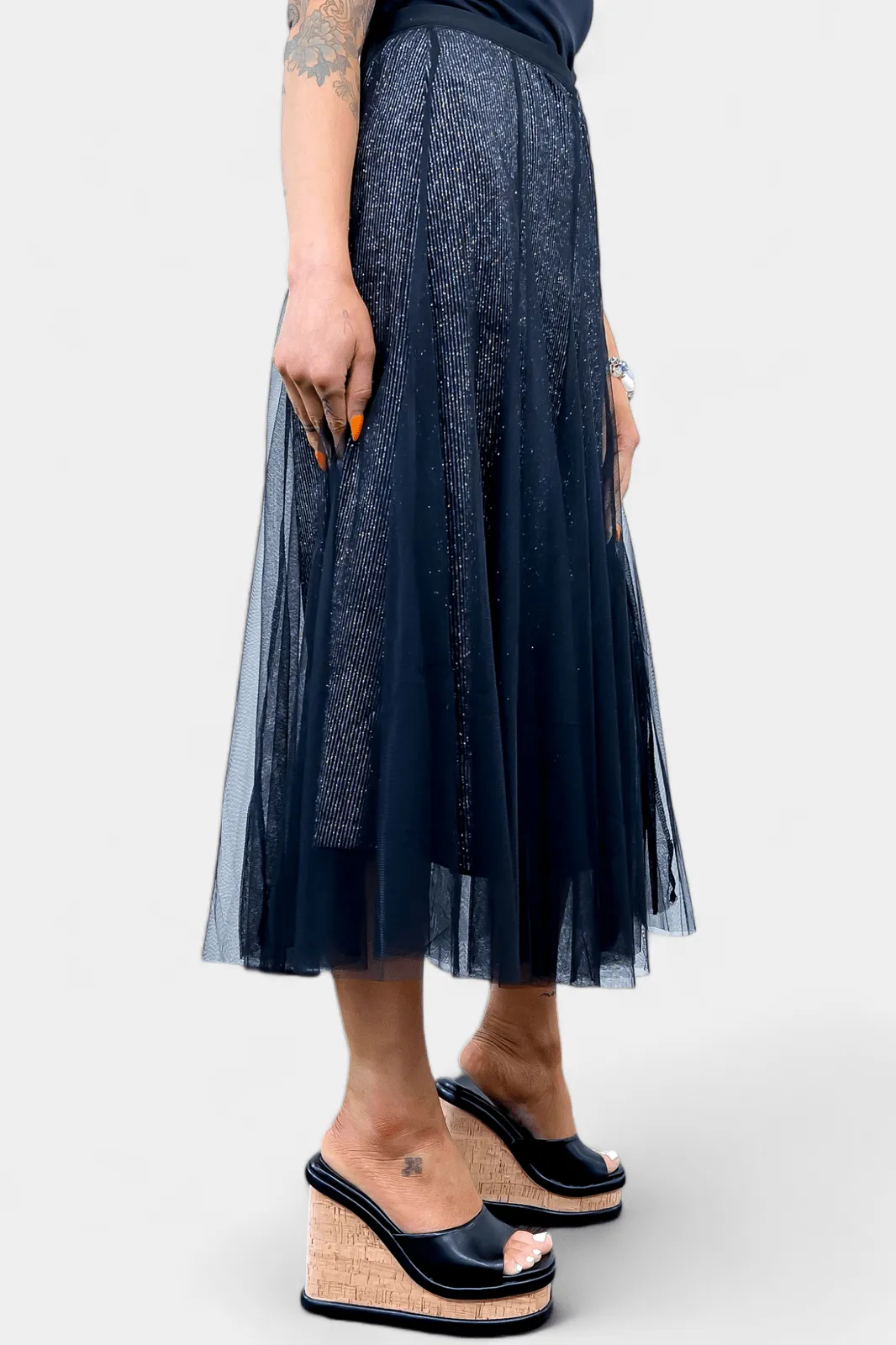 Black Tulle Sparkle Maxi Skirt