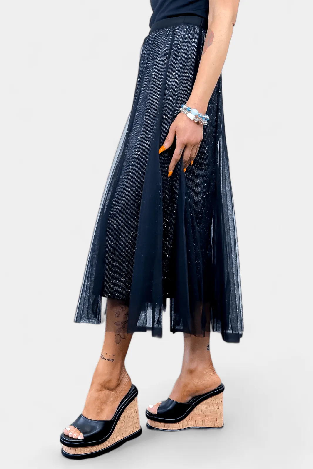 Black Tulle Sparkle Maxi Skirt