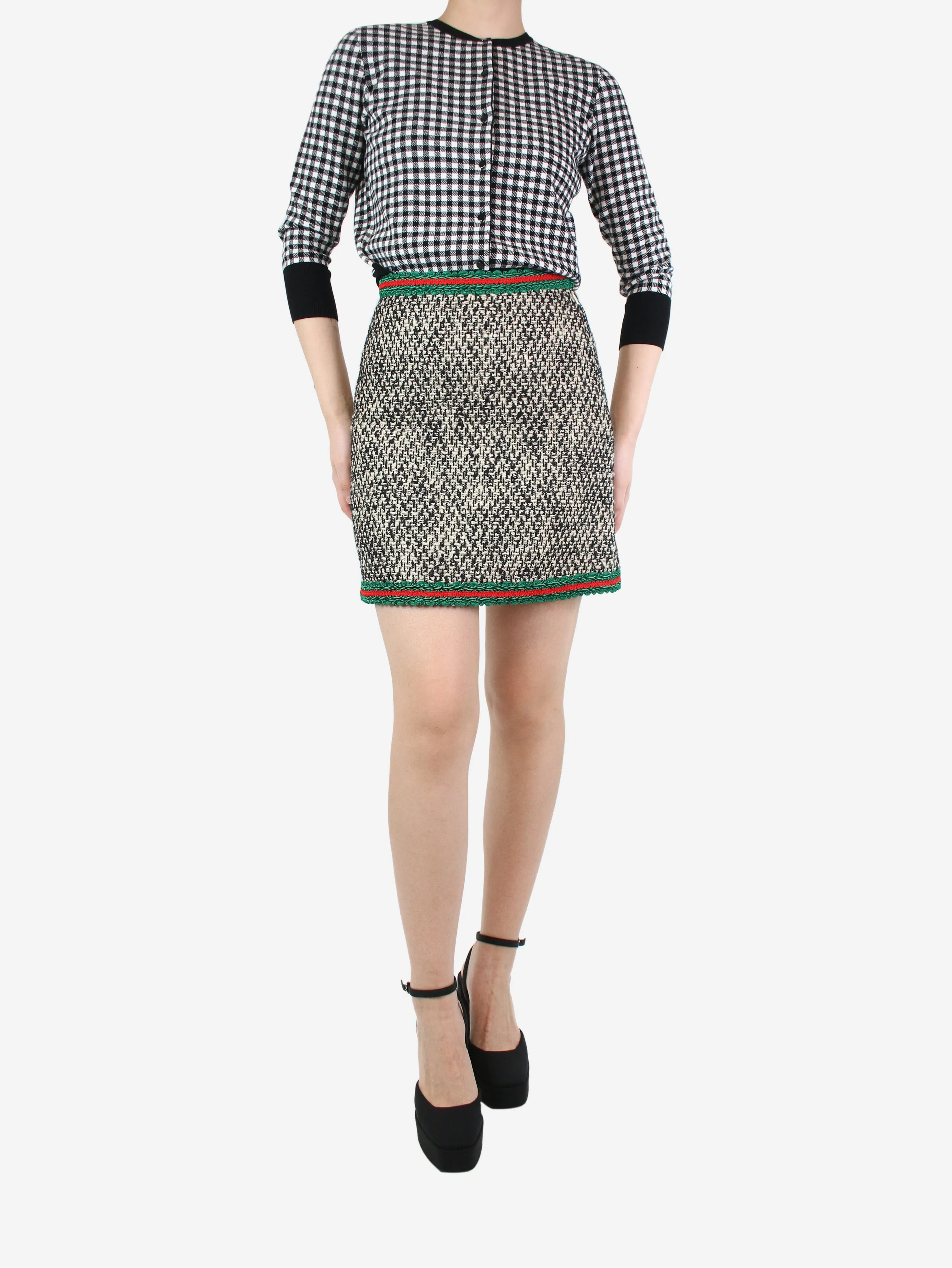 Black tweed mini skirt - size UK 8