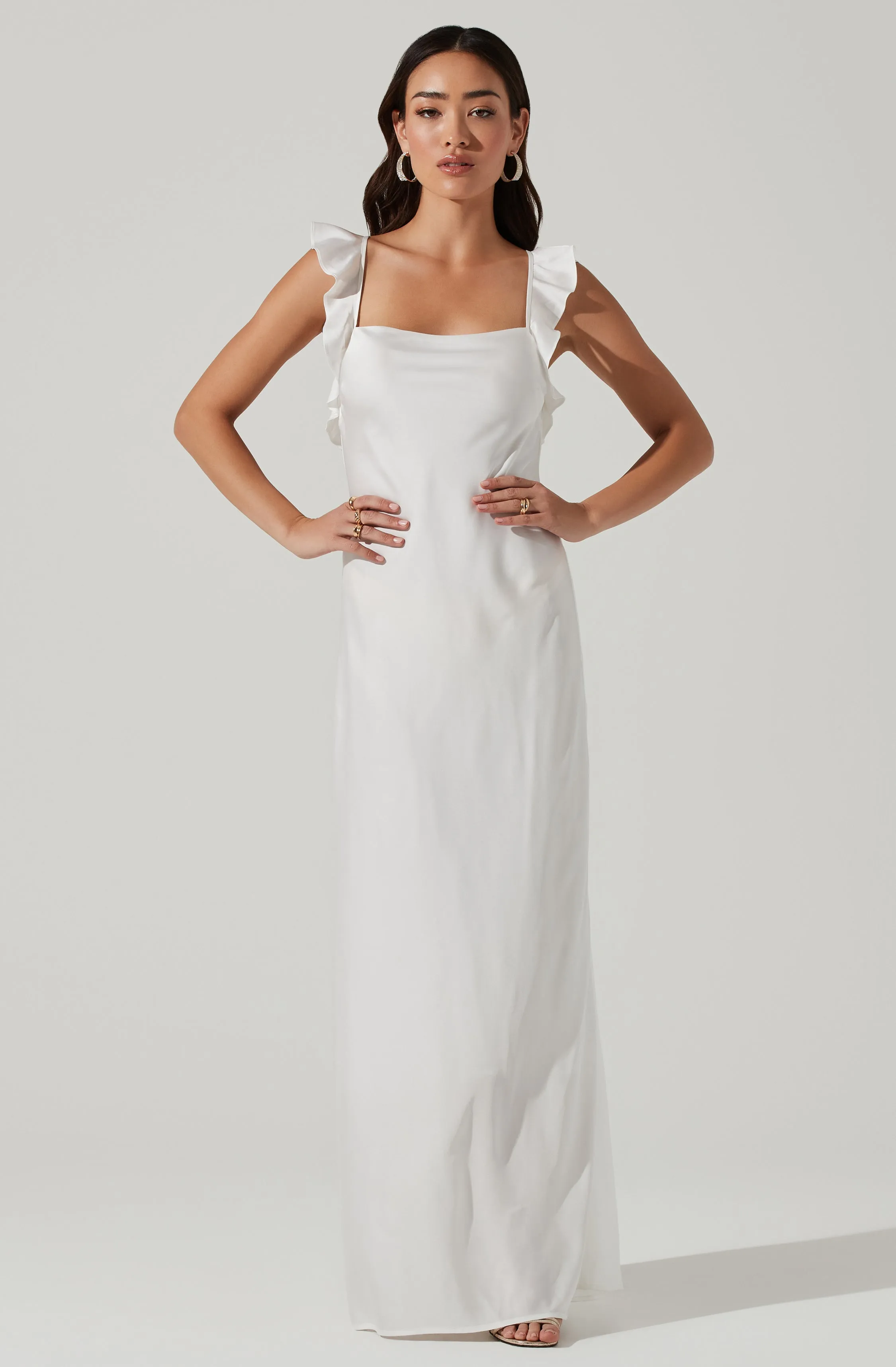 Bryna Ruffle Strap Satin Maxi Dress