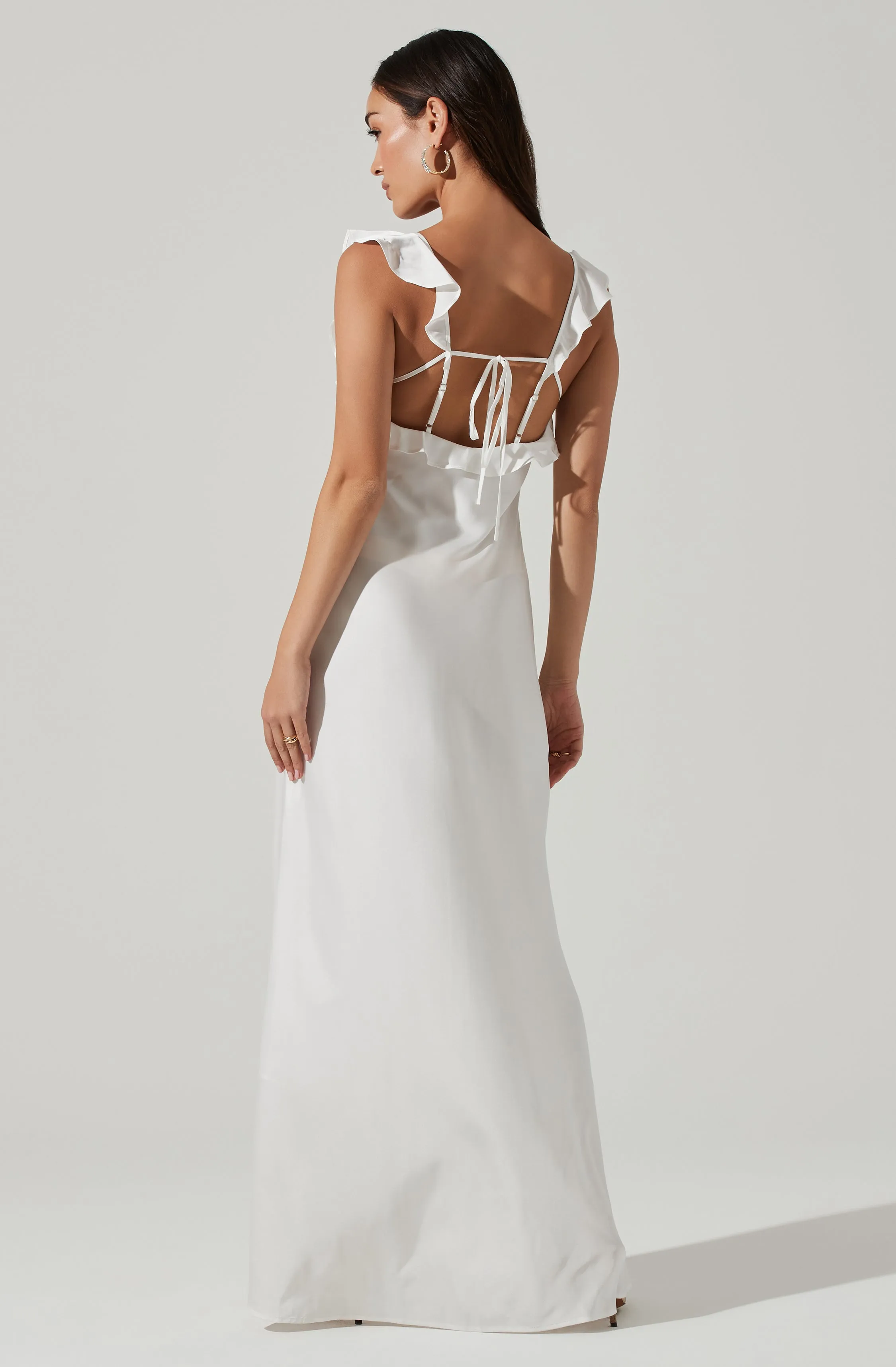 Bryna Ruffle Strap Satin Maxi Dress