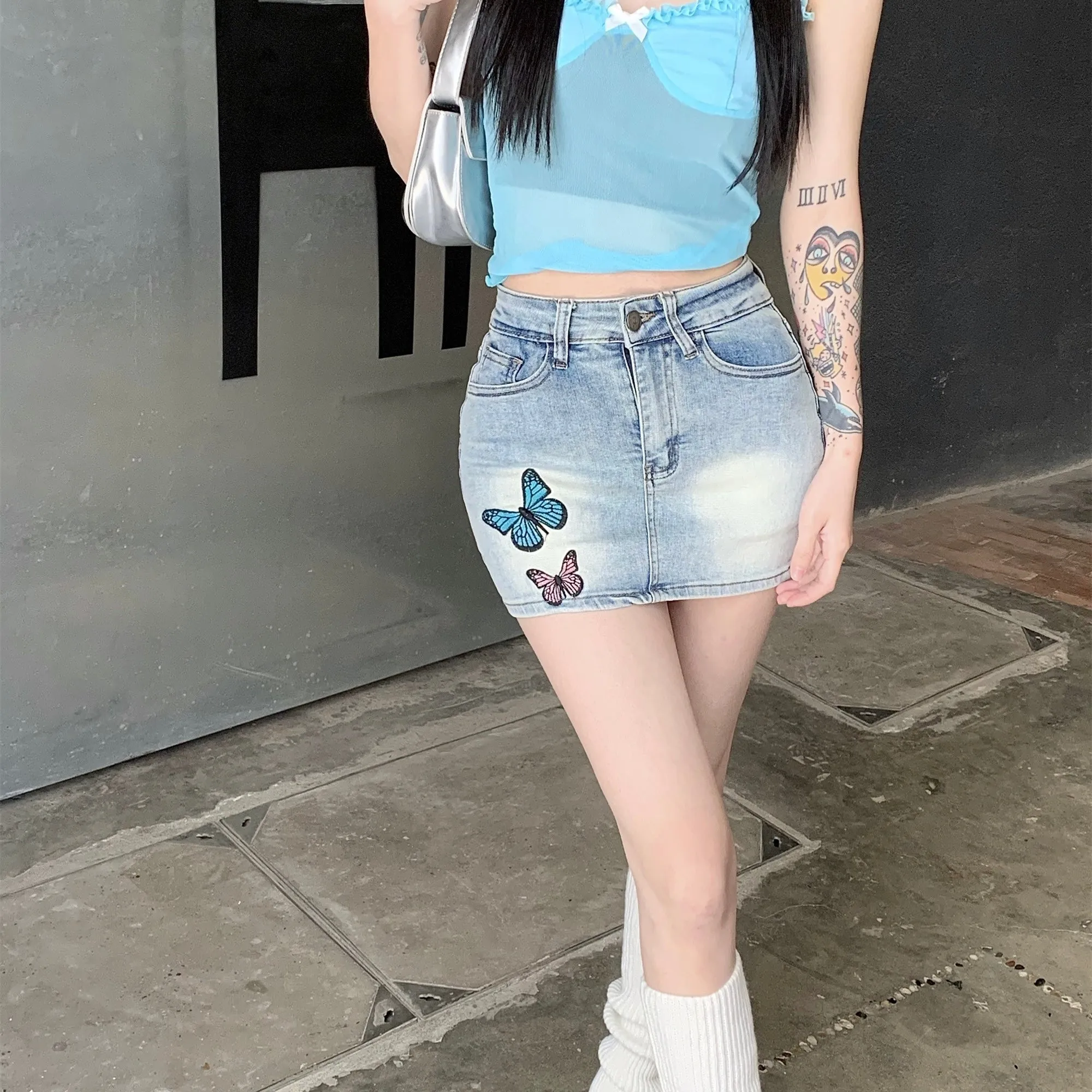 Butterfly Denim Skirt