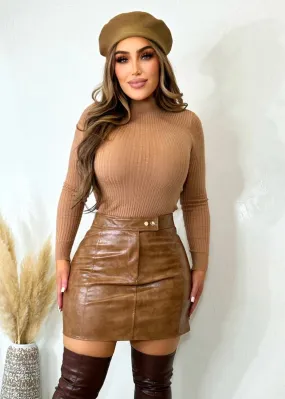 Call It Out Faux Leather Skirt Brown