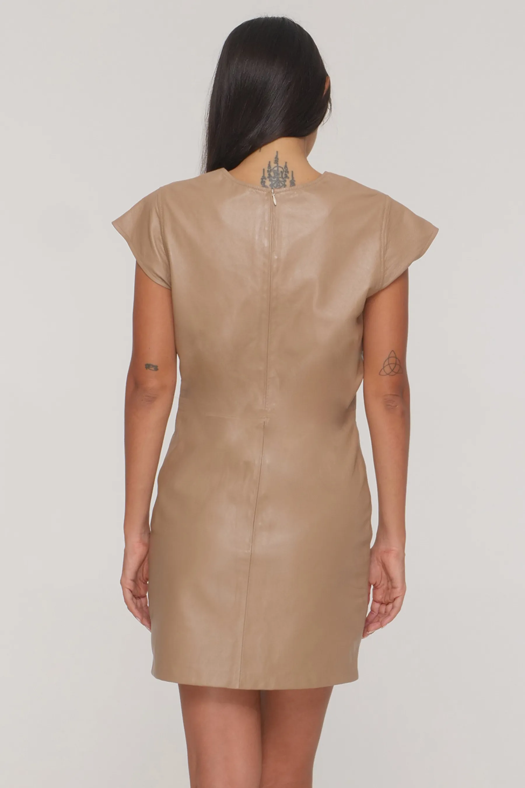 CAMILLA LEATHER DRESS - SESAME