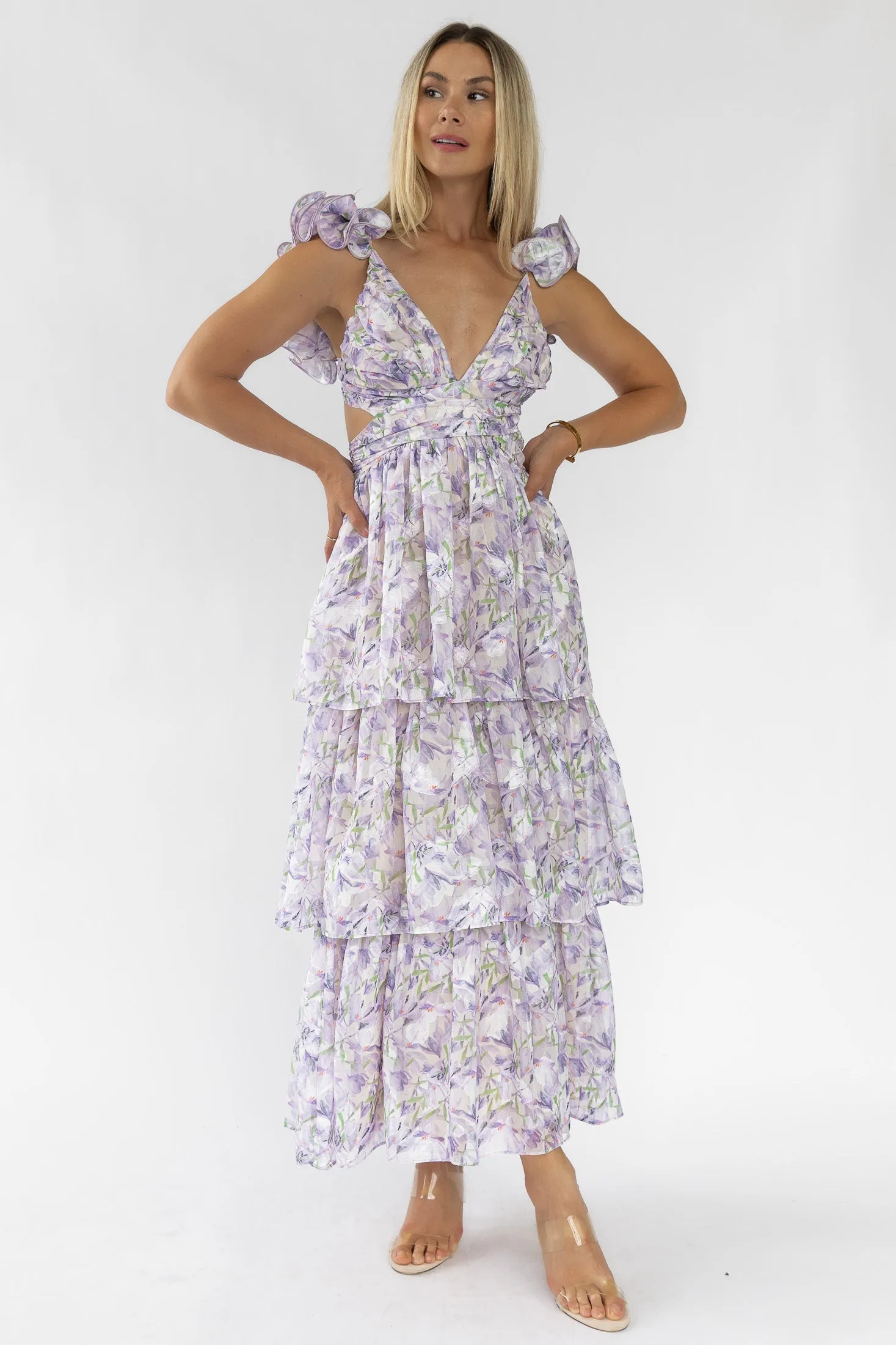 Carmen Purple Floral Maxi Dress