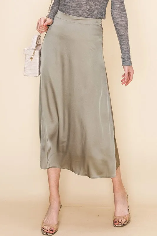 Cassidy Satin Skirt in Sage