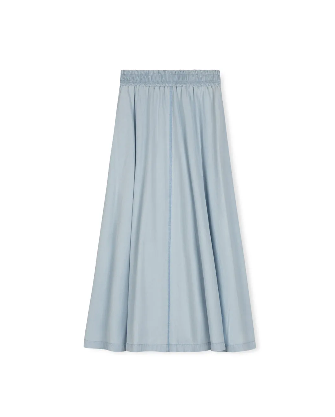 Chambray Denim Flare Maxi Skirt