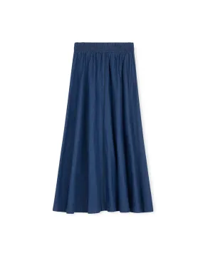 Chambray Denim Flare Maxi Skirt