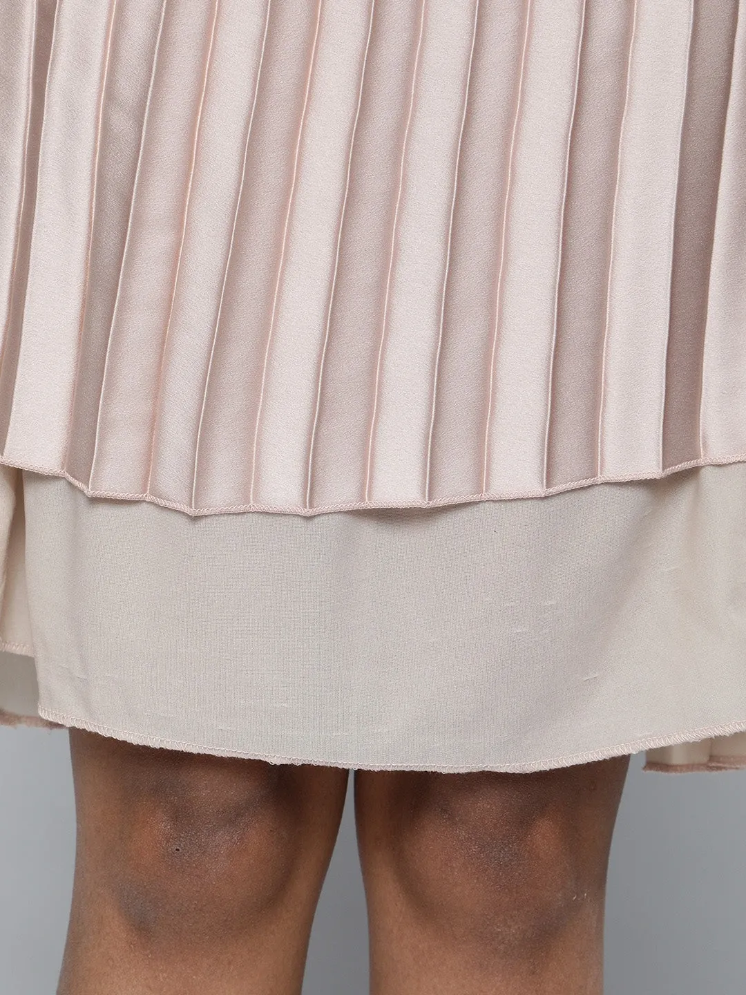 Champagne Pink Satin Pleated Maxi Skirt