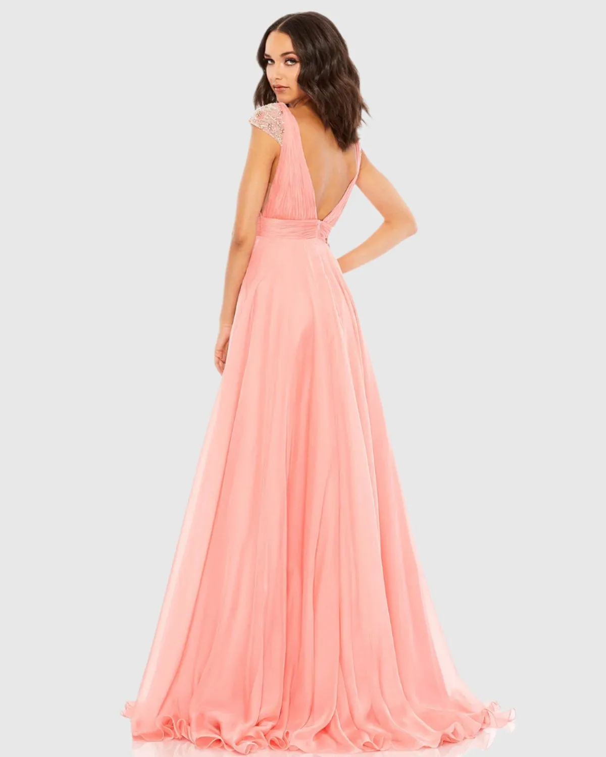 Chiffon Beaded Cap Sleeve A Line Gown