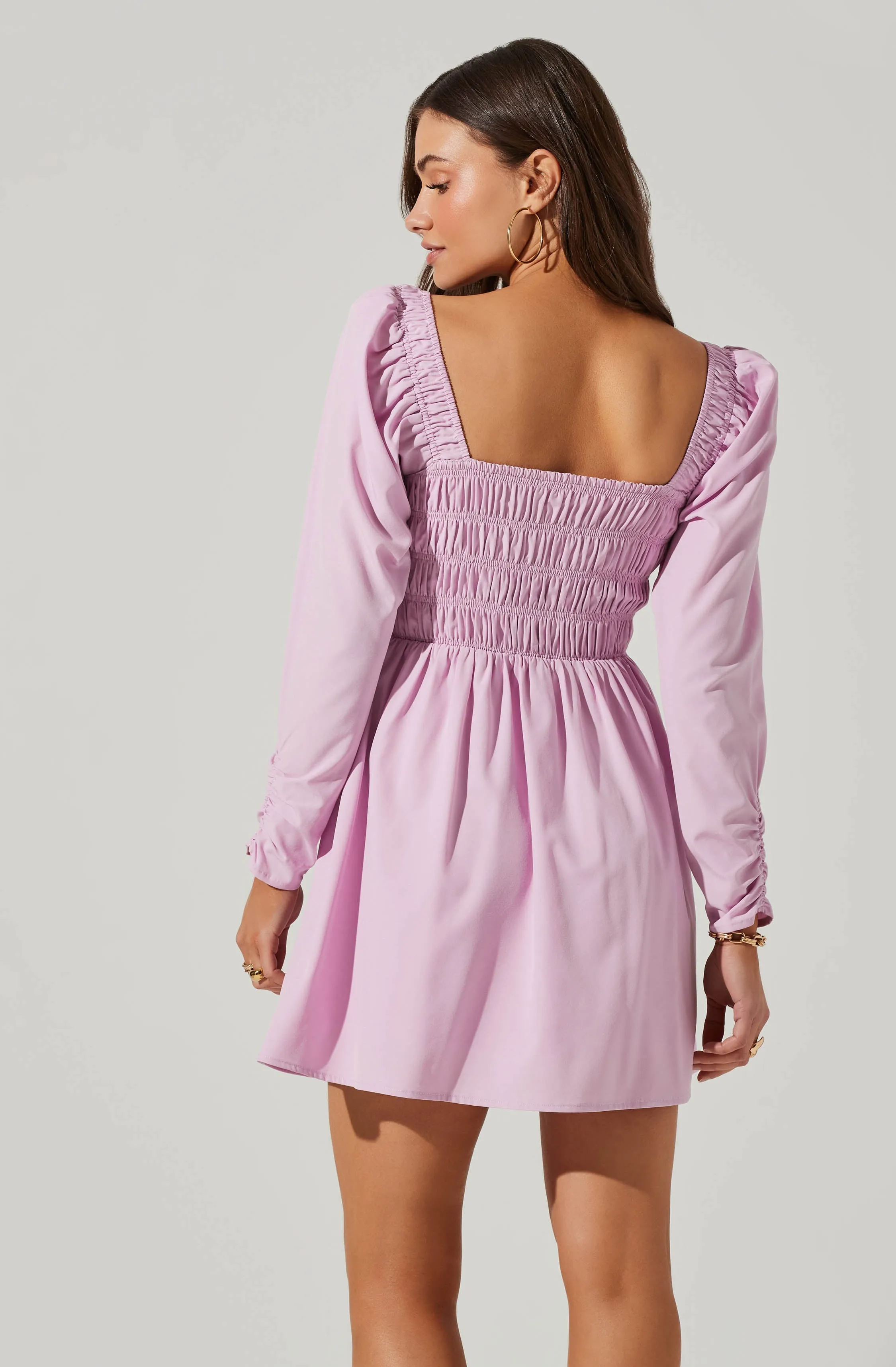 Cinched Waist Long Sleeve Mini Dress