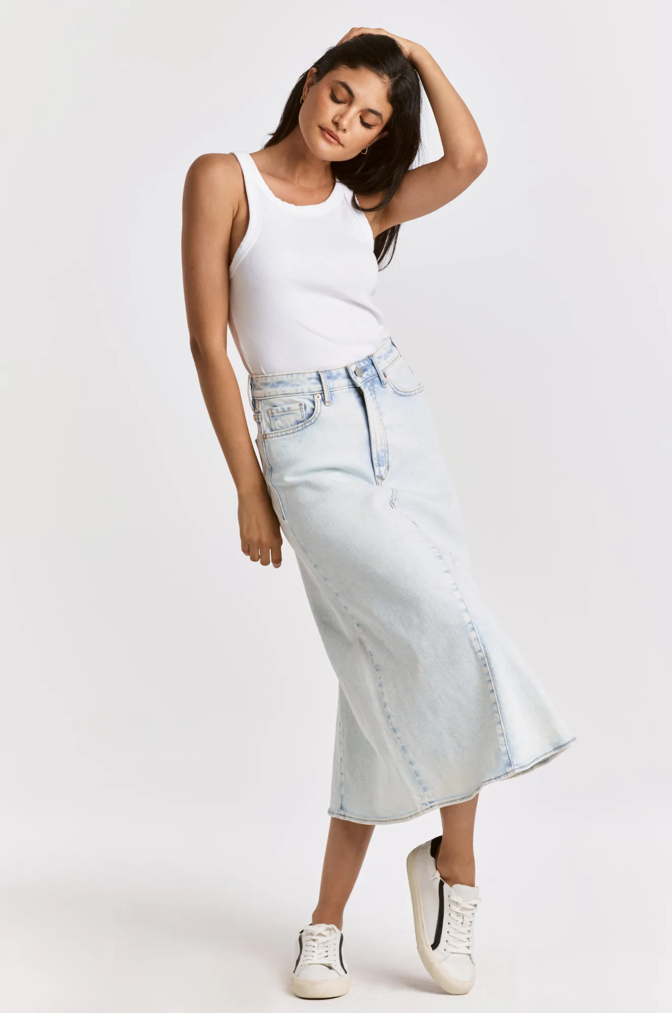 Dear John Venus skirt, long washed denim