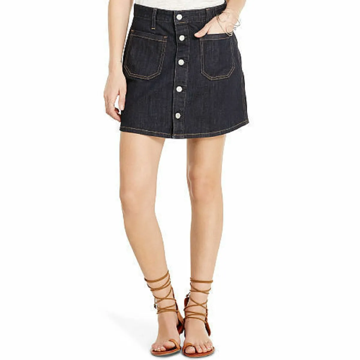 Denim & Supply Ralph Lauren Button-Front Denim Skirt, Black, 26