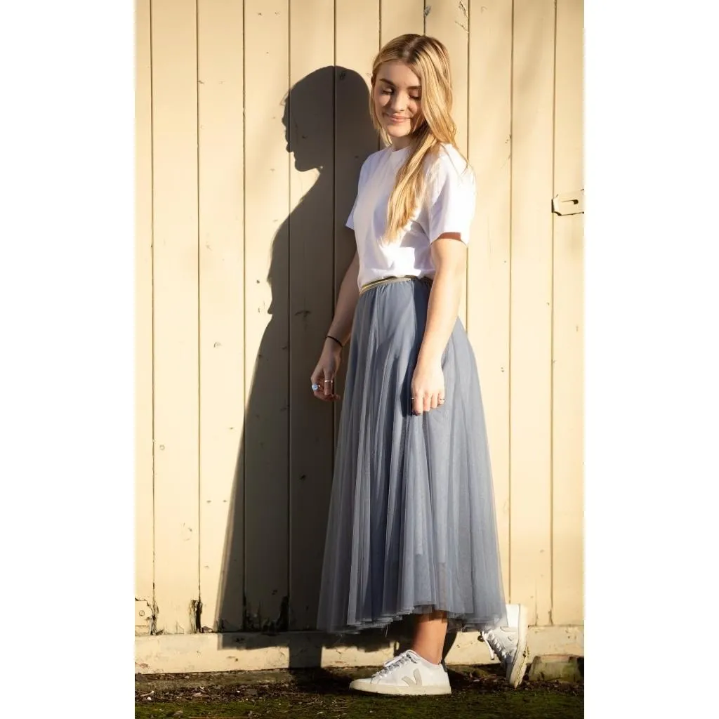 Denim Blue Tulle Layered Skirt