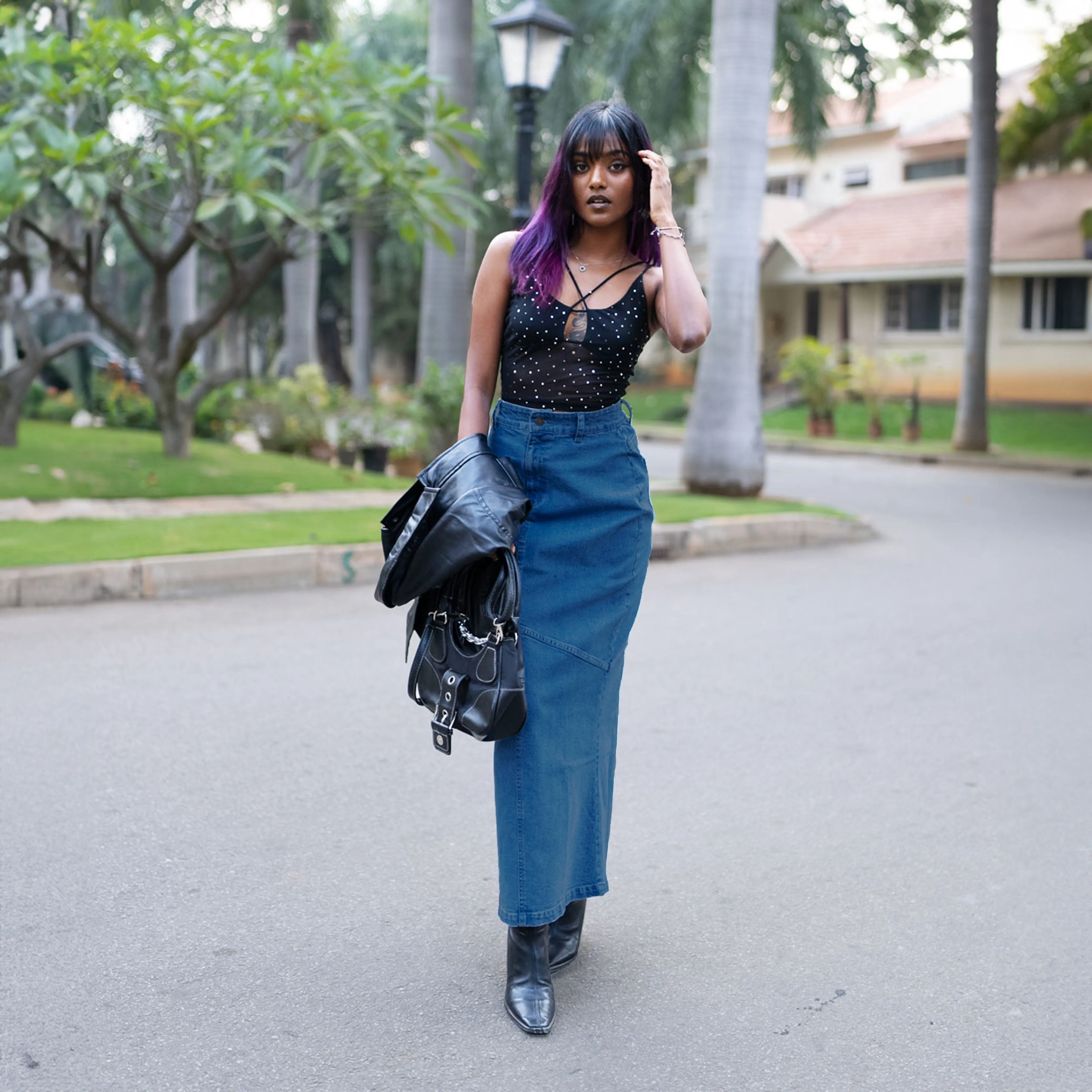 Denim Maxi Skirt - Blue