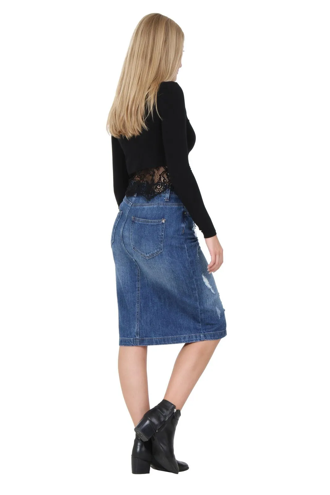 Distressed Denim Pencil Skirt Jean skirt