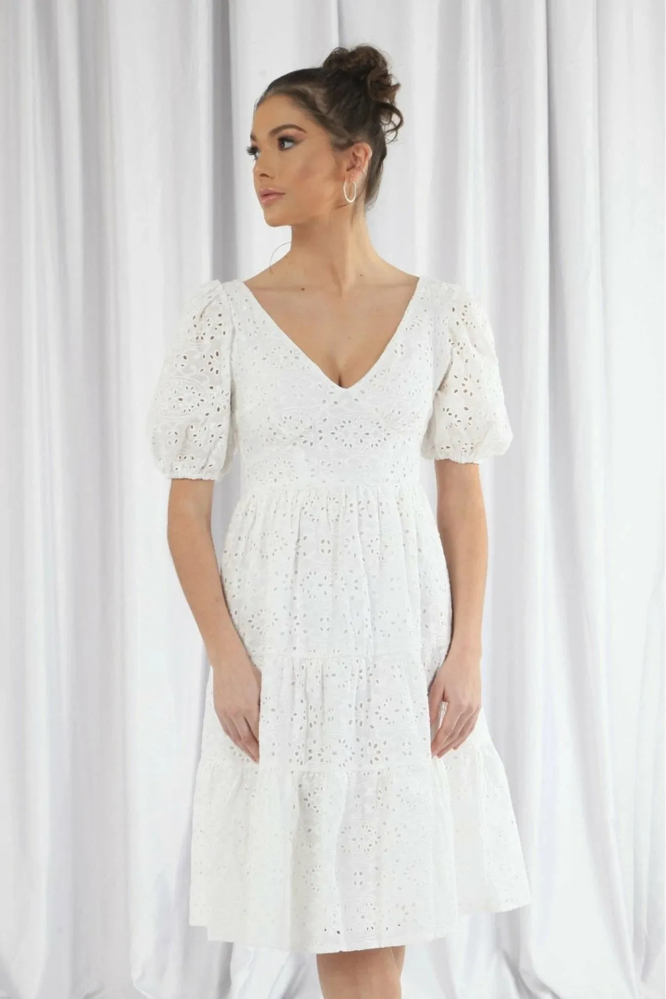 Double Second White Tiered Broderie Dress