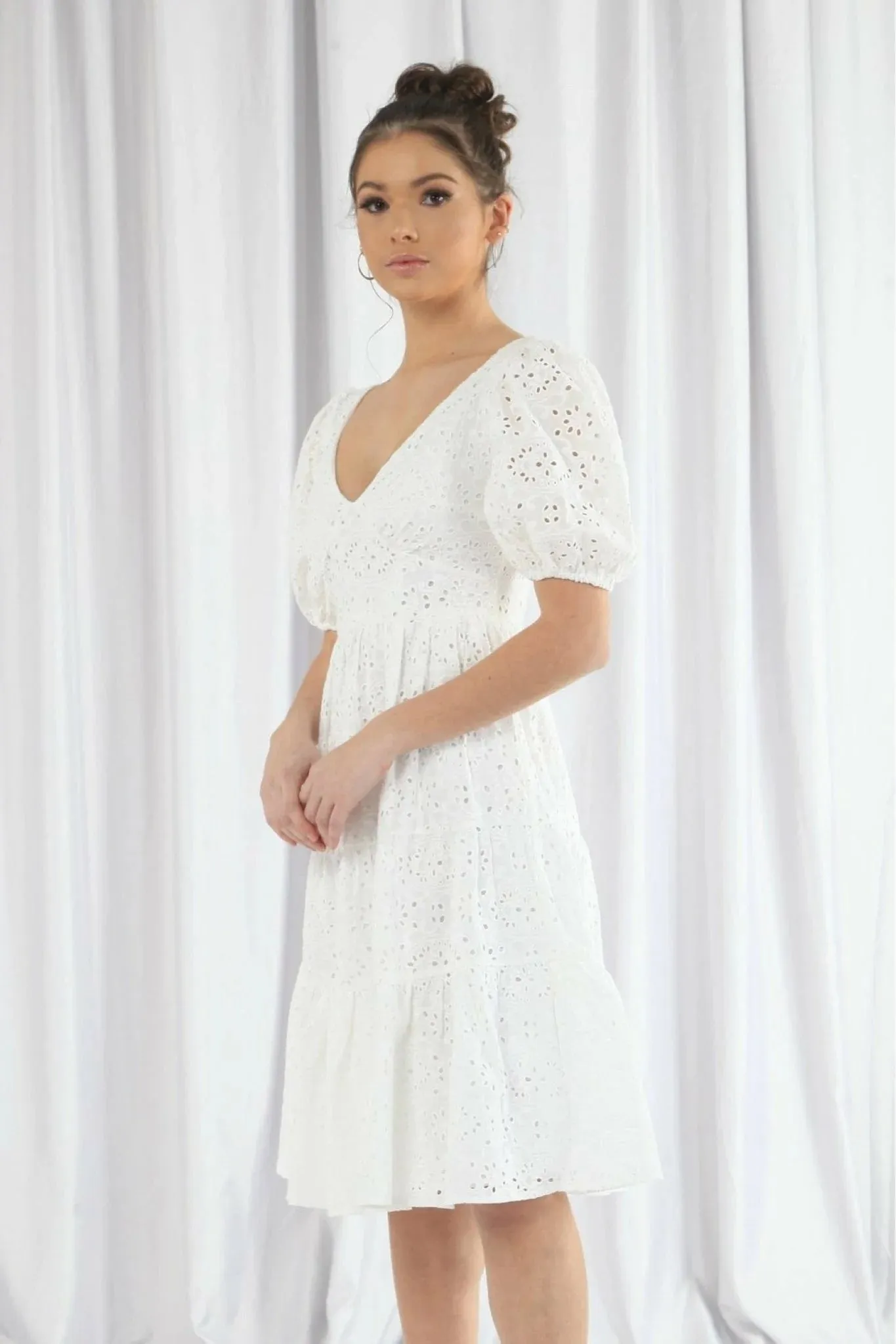 Double Second White Tiered Broderie Dress