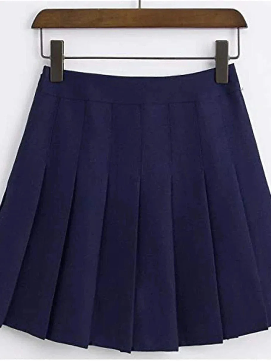 Elegant Pleated Cotton Blend Women's Mini Skirt - Navy/Pink/Black/Coffee - Perfect for Parties and Evenings S M L