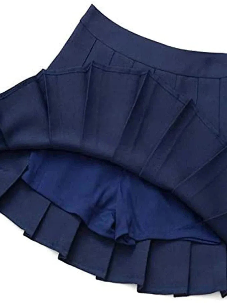 Elegant Pleated Cotton Blend Women's Mini Skirt - Navy/Pink/Black/Coffee - Perfect for Parties and Evenings S M L