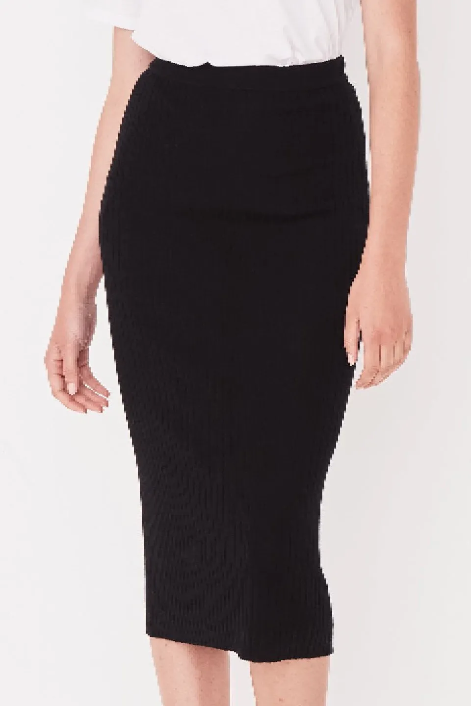 Ella Rib Wool Knit Black Midi Skirt