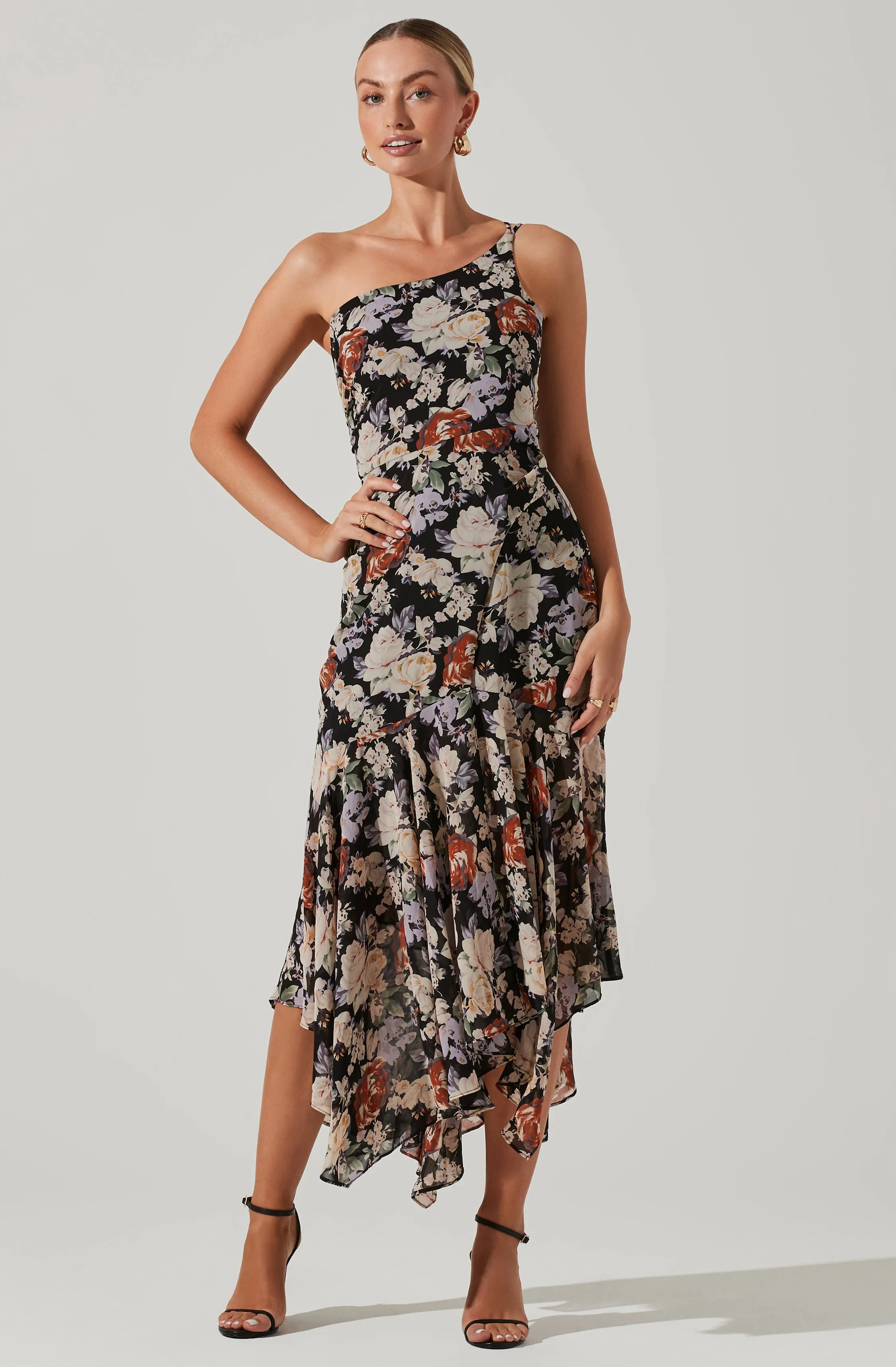 Emmylou Floral One Shoulder Midi Dress