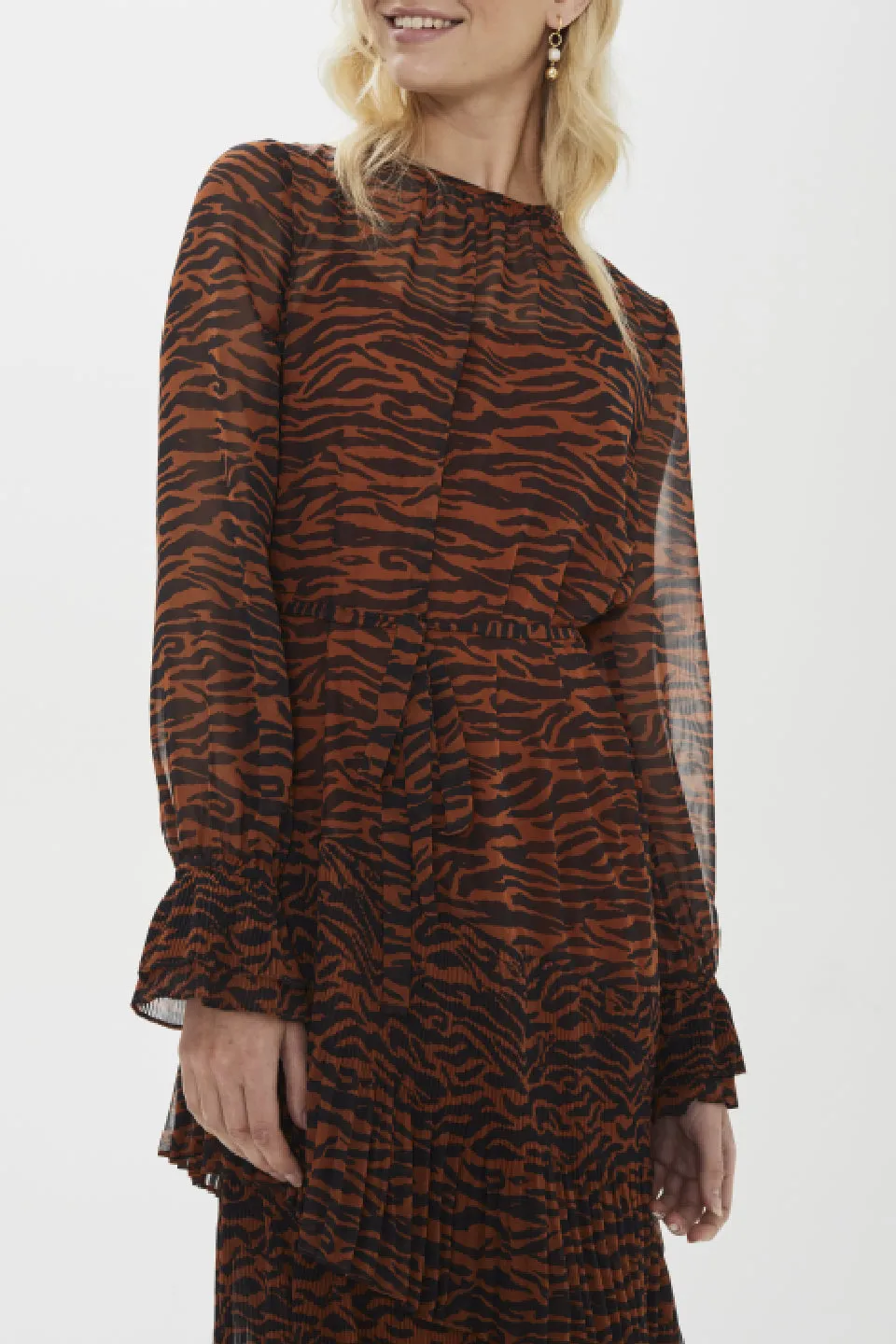 Esmee Zebra Print Toffee LS Midi Dress