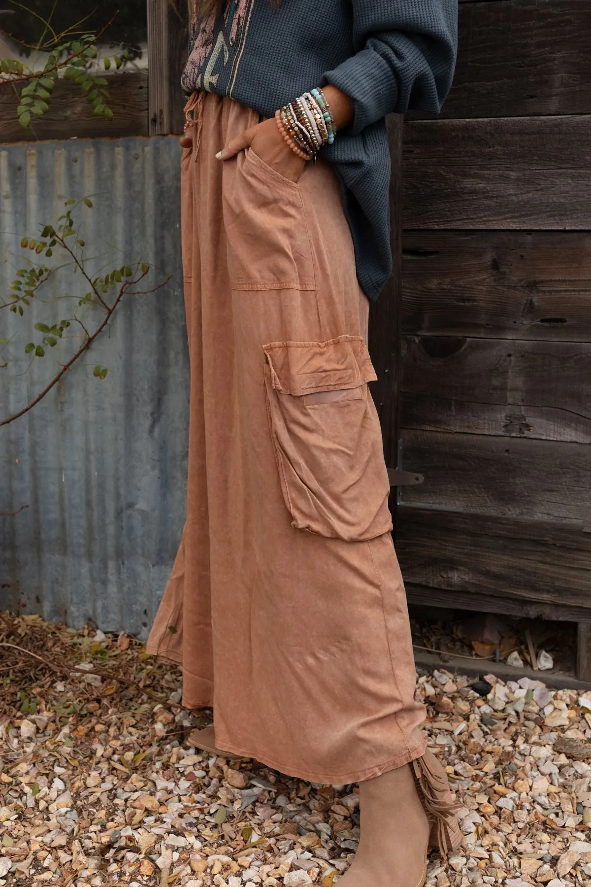 Fall Freely Cargo Maxi Skirt - Camel