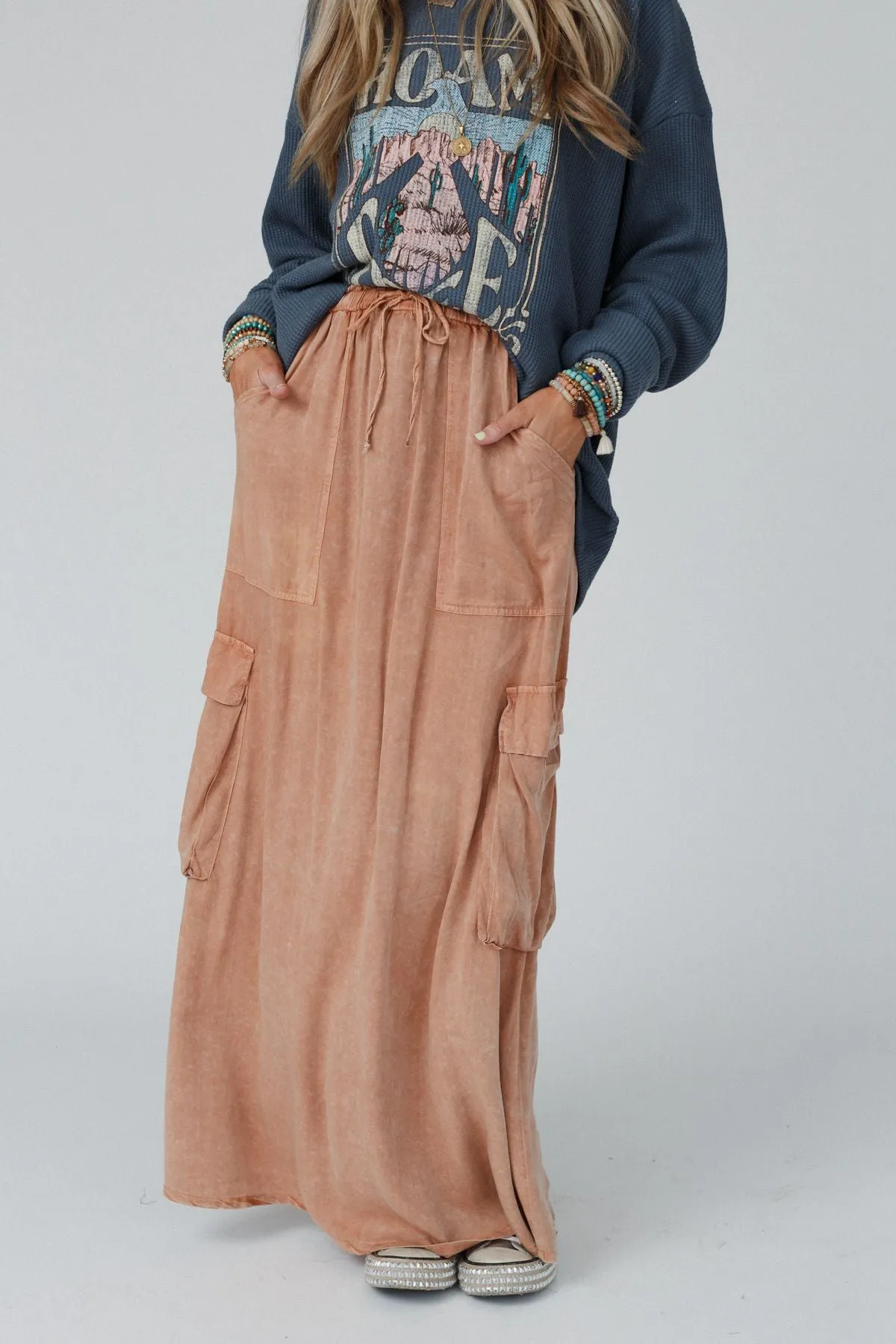 Fall Freely Cargo Maxi Skirt - Camel